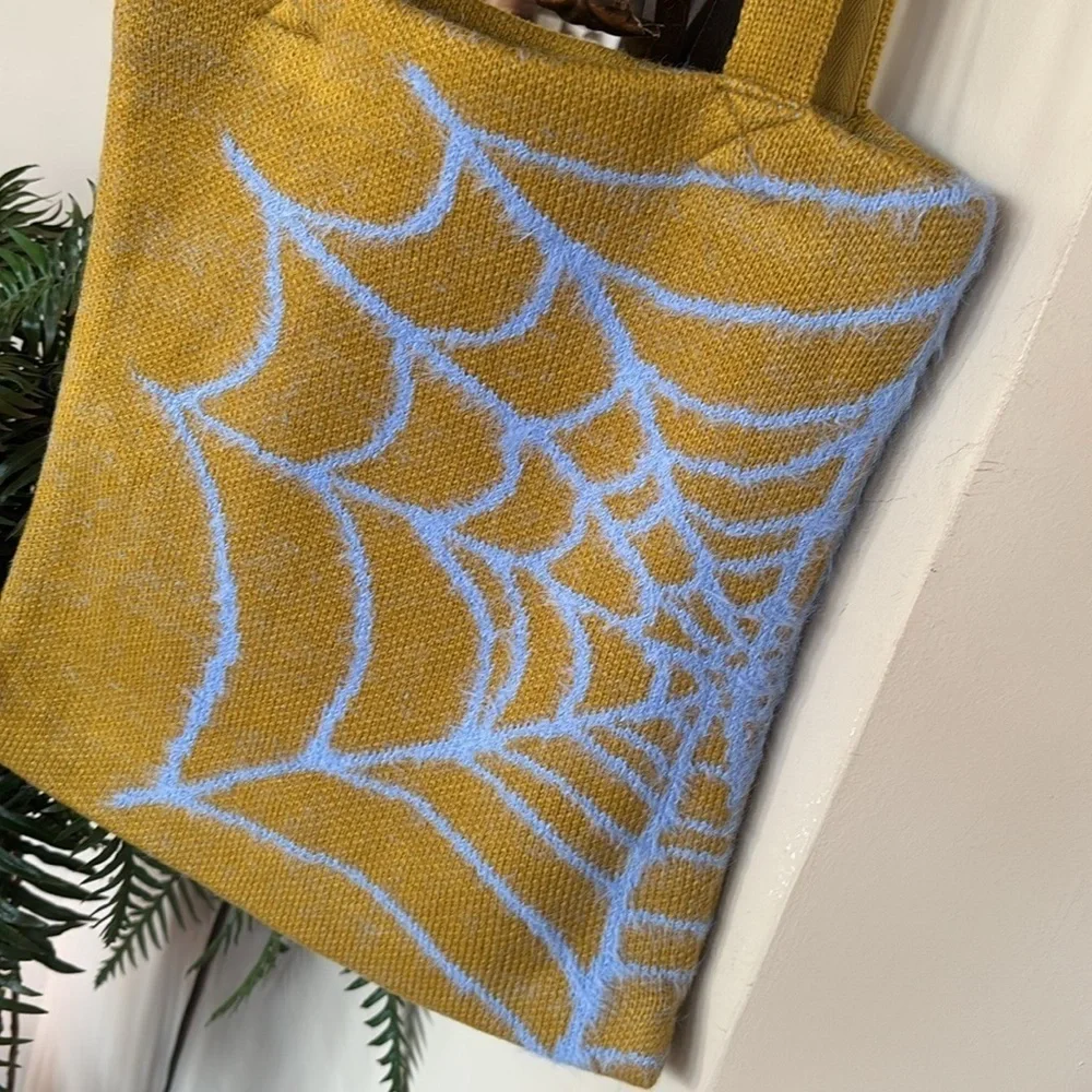 NWT Urban Outfitters Ellie Icon Knit Tote Chartreuse Spider Web Shoulder Bag